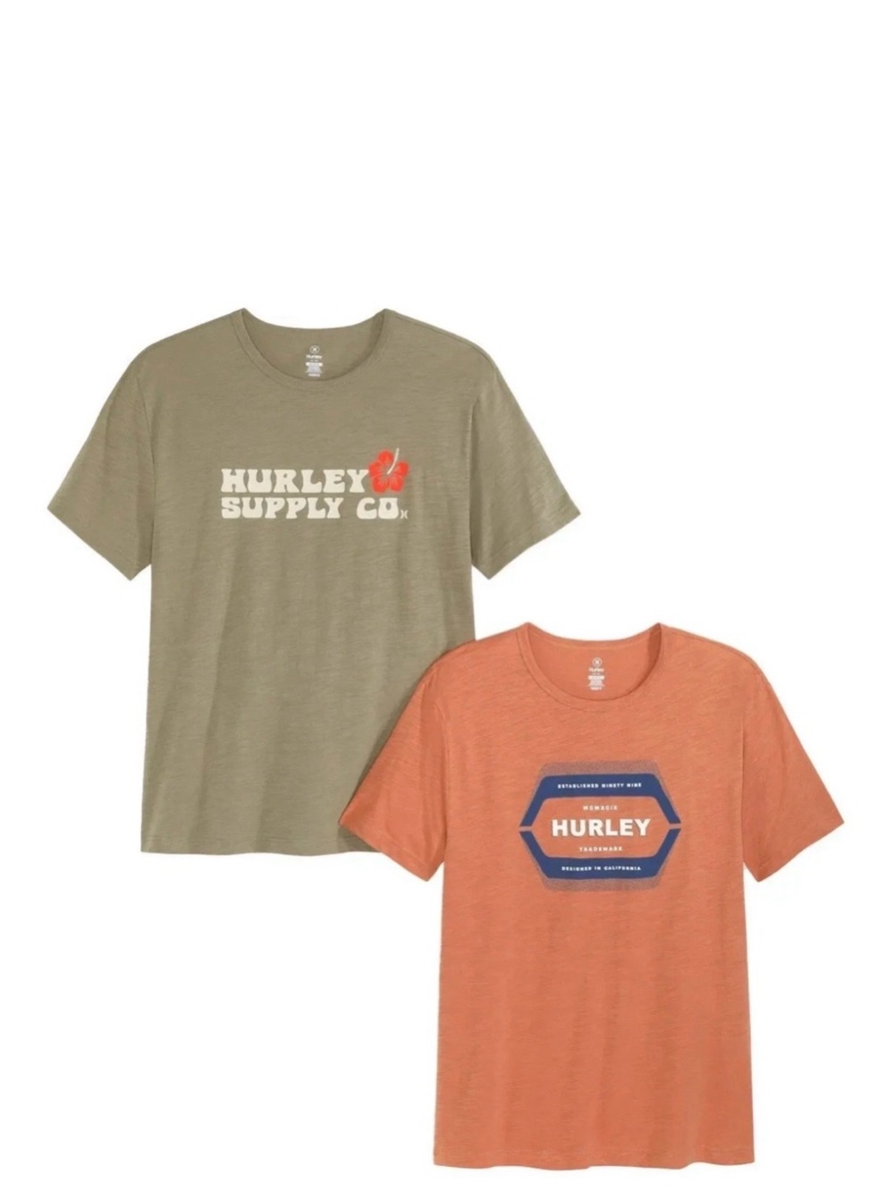 Hurley Men's 2 Pack Short Sleeve Graphic Tee Shirts (Orange/Green) Large